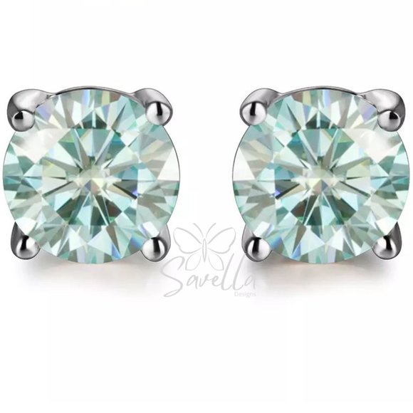 1.0CT Green Certified VVS1 Moissanite Diamond Sterling Silver Stud Earrings - Picture 2 of 3